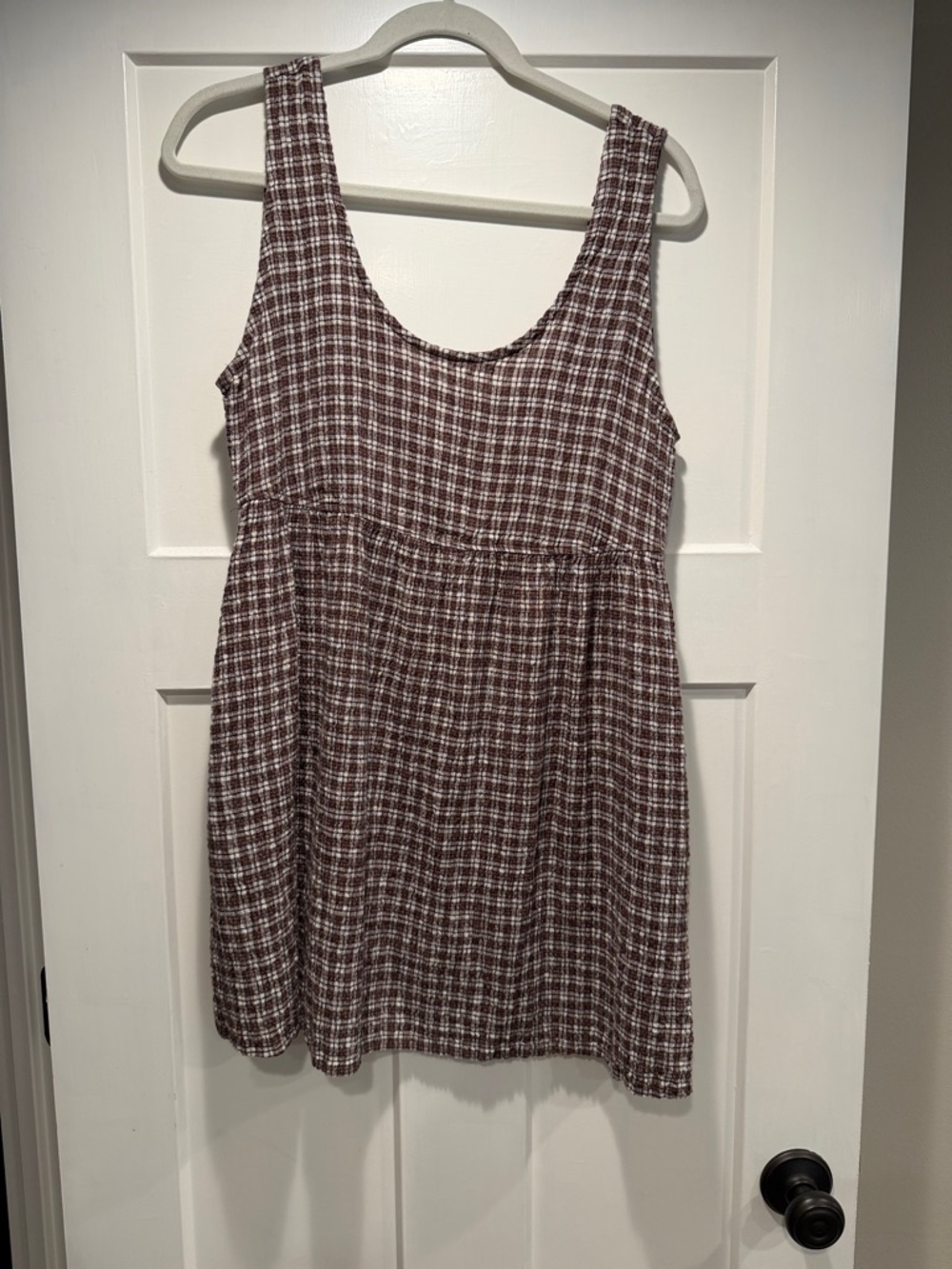Afends Brown Plaid Sleeveless Mini Dress